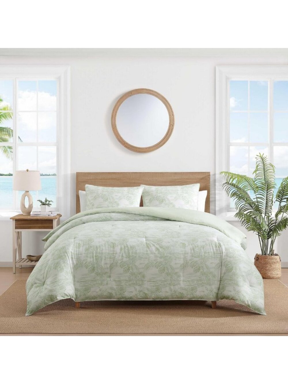 Tropical Queen Size Comforter Set with Matching Shams - Cozy Bedding Ensemble